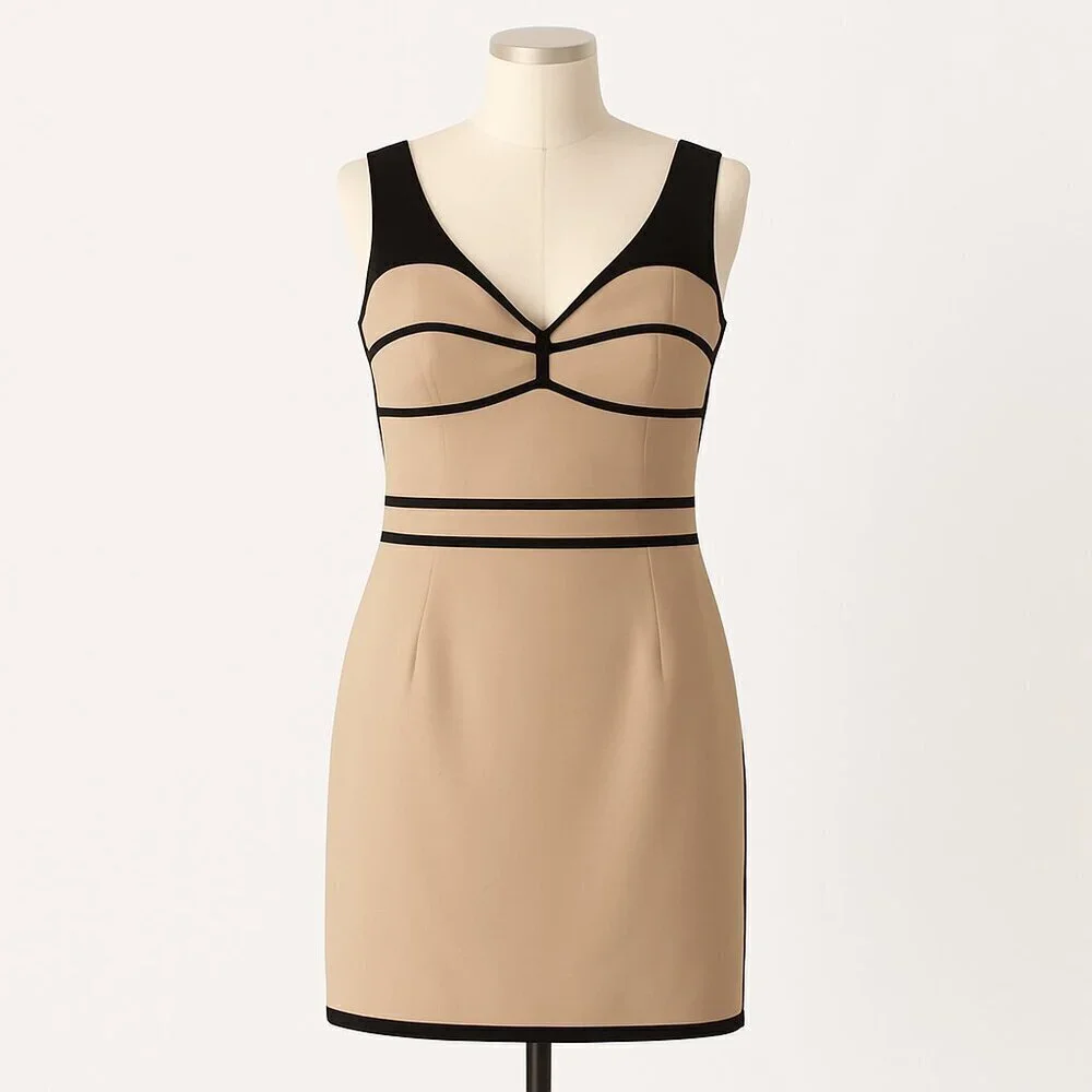 BCBGeneration Women's Khaki & Black Tux Mini Dress Size 12 Style KSL6H878